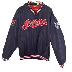 VTG 90s Cleveland Indians Wahoo Pullover Jacket Wahoo G-lll Mens Medium Navy